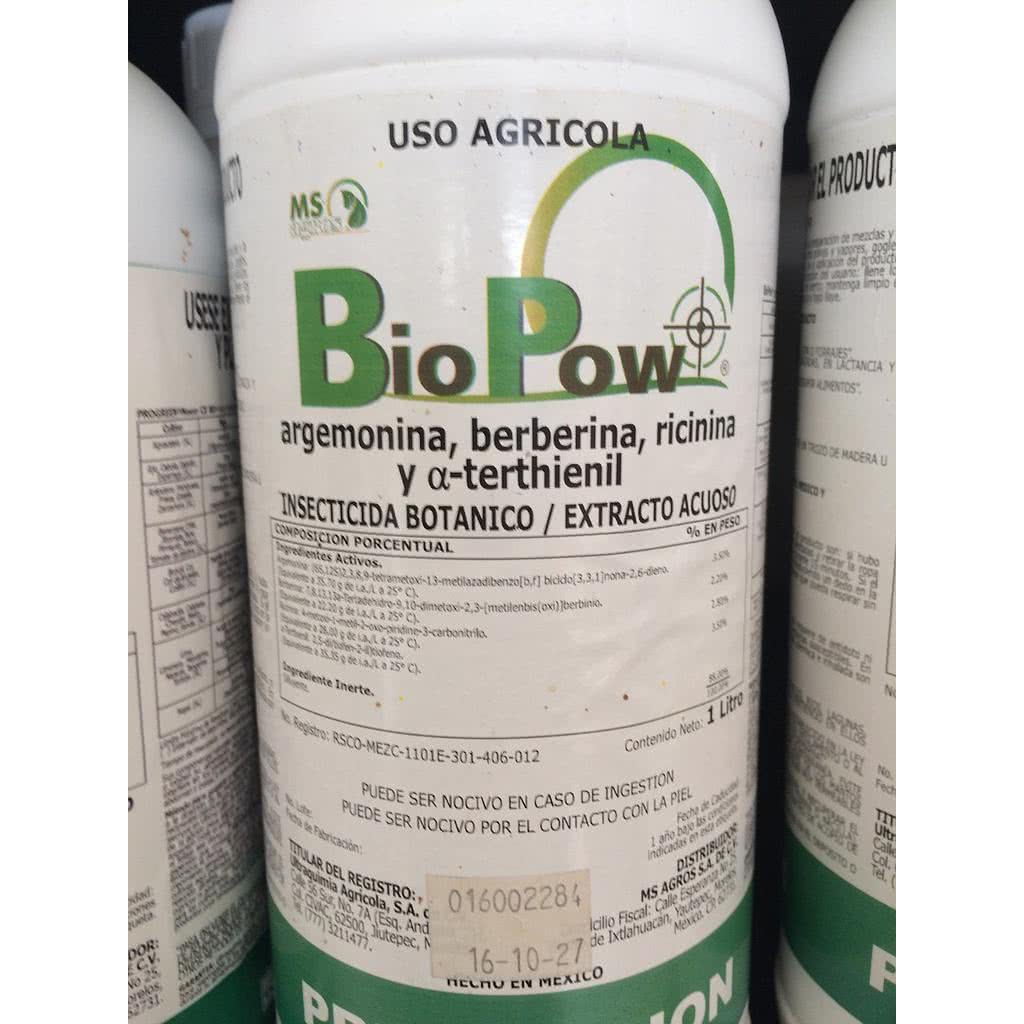 BIO POW Argemonina 3.5% + Berberina 2.2% + Ricina 2.8% + a-Terthienyl 3.5% 1 L USO AGRICOLA