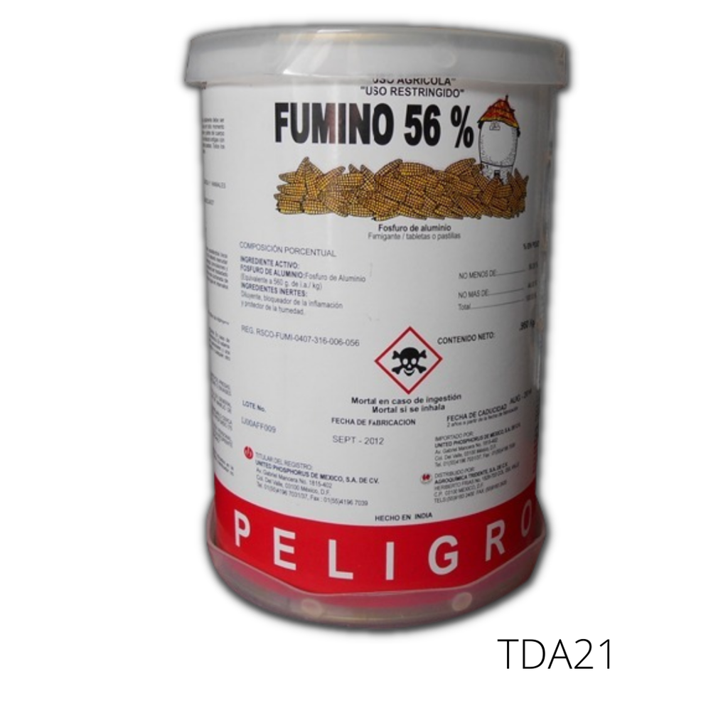 FUMINO 56 Fosfuro de aluminio 56% Tubo con 20 pastillas USO AGRICOLA